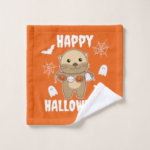 Otter Happy Halloween Pumpkin Bat Costume Wash Cloth