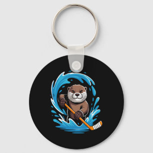 Otter Ice Hockey Player Stick Goalkeeper  Keychain