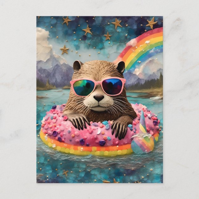 Otter in a Doughnut on a Float Trip Postcard (Front)