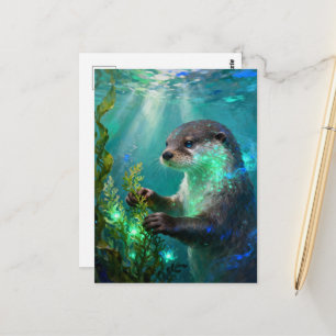 Otter in a Magical Seaweed Garden Postcard