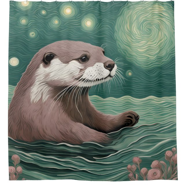 Otter in a Starry Night Ocean Sage and Rose Colour (Front)