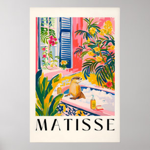 Otter in Bathtub Art Print Matisse Style Tropical