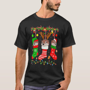 Otter In Christmas Socks Lights Otter Xmas T-Shirt