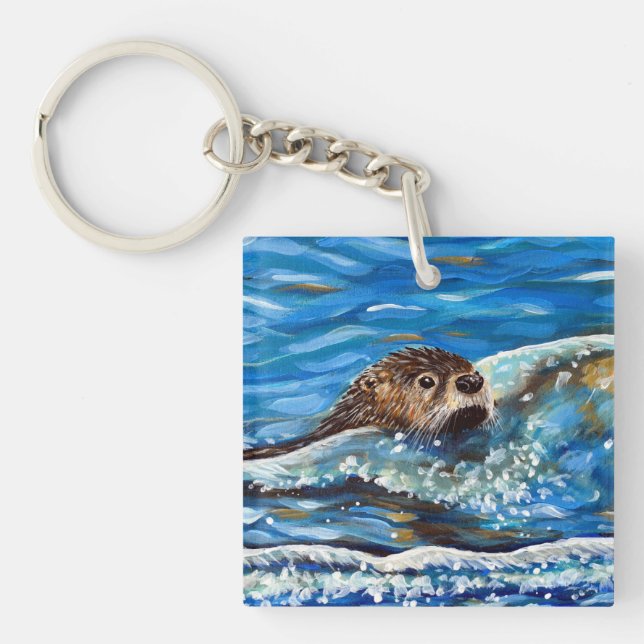 Otter in the Sea Painting Keychain (Front)