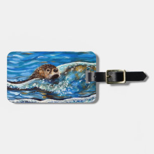 Otter in the Sea Painting Luggage Tag