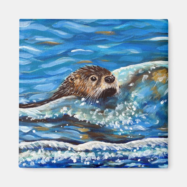 Otter in the Sea Painting Magnet (Front)