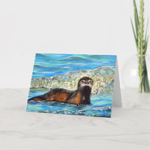 Otter in the Waves 2 Painting Card