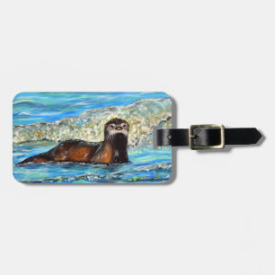 Otter in the Waves 2 Painting Luggage Tag