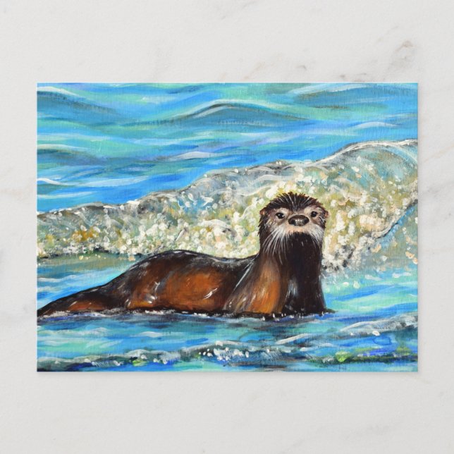Otter in the Waves 2 Painting Postcard (Front)