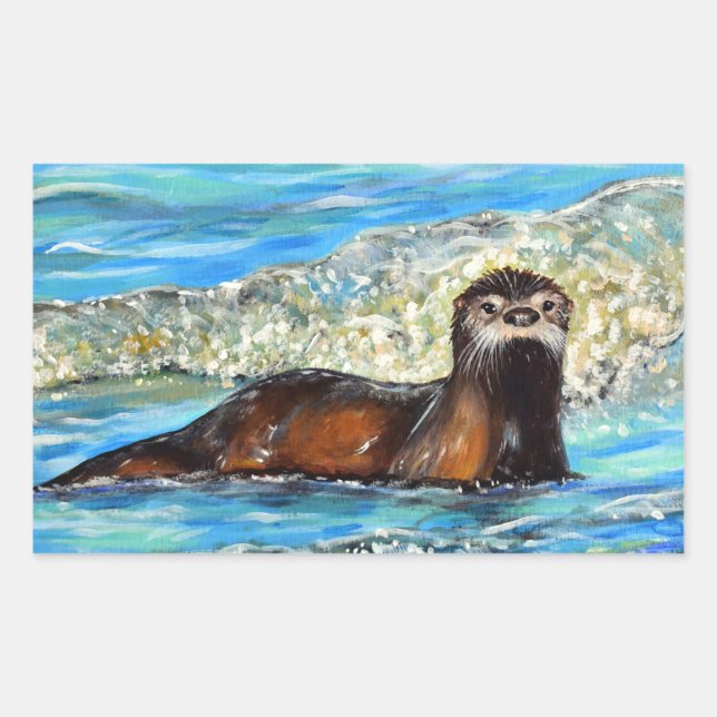 Otter in the Waves 2 Painting Sticker (Front)