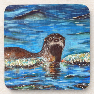 Otter in the Waves Painting Coaster