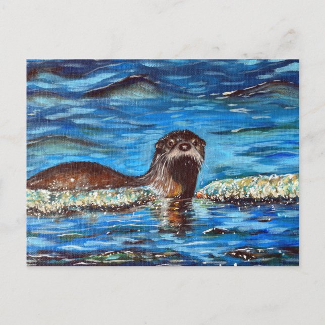 Otter in the Waves Painting Postcard (Front)