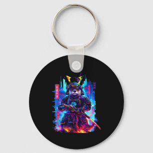Otter Katana Cyberpunk Neon Samurai Japanese Art  Keychain