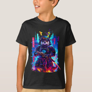 Otter Katana Cyberpunk Neon Samurai Japanese Art  T-Shirt