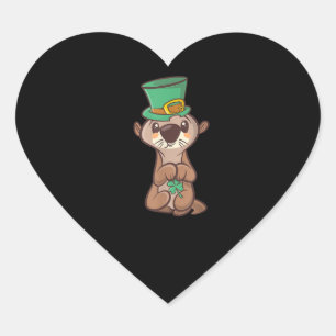 Otter Leprechaun St Patrick Day Kids & Adults Heart Sticker