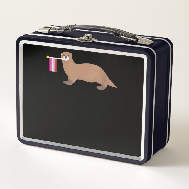 Otter Lovers | Otter Lesbian Flag Cute Rainbow Metal Lunch Box (Front)