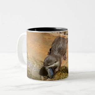 Otter Loving A Delicious Fish, Two-Tone Coffee Mug