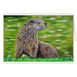 Otter on a River Bank Painting Greeting Card