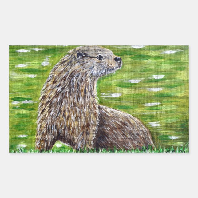 Otter on a River Bank Painting Sticker (Front)