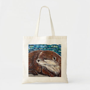 Otter on a Rock Painting Tote Bag
