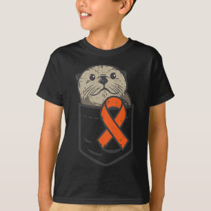 Otter Orange Ribbon Pocket Leukemia Awareness Men  T-Shirt