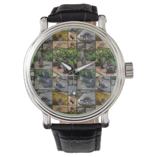 Otter Photo Collage, Mens Leather Big Face Watch