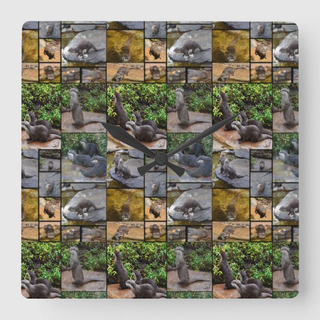 Otter Photo Collage, Square Wall Clock. Clock (Front)