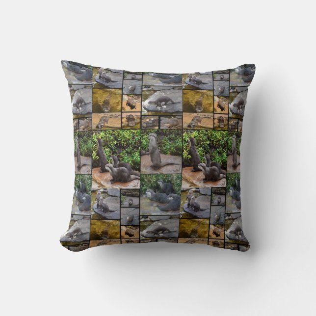 Otter Photo Collage, Throw Cushion. Throw Pillow (Front)