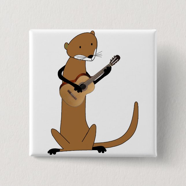 Otter Playing the Guitar 2 Inch Square Button (Front)