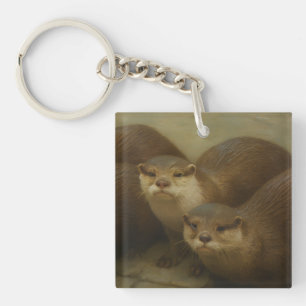 Otter Quartet – Playful Wildlife Art Print Keychain