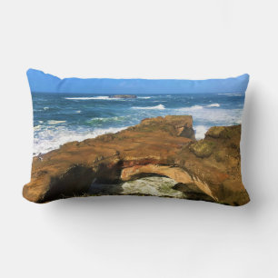 Otter Rock at Devil's Punchbowl State Park, Oregon Lumbar Pillow