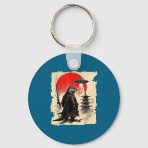 Otter Samurai Retro Ufo Japanese Warrior Art Graph Keychain
