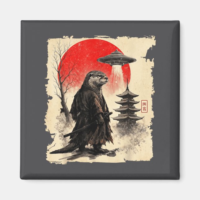 Otter Samurai Retro Ufo Japanese Warrior Art Graph Magnet (Front)