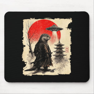 Otter Samurai Retro Ufo Japanese Warrior Art Graph Mouse Pad
