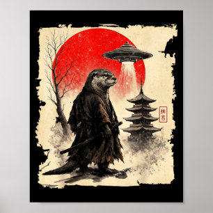 Otter Samurai Retro Ufo Japanese Warrior Art Graph Poster