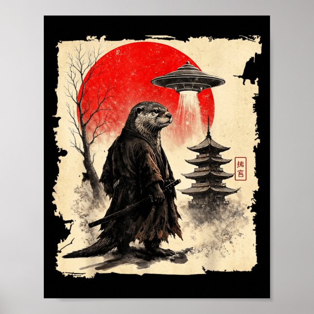 Otter Samurai Retro Ufo Japanese Warrior Art Graph Poster (Front)