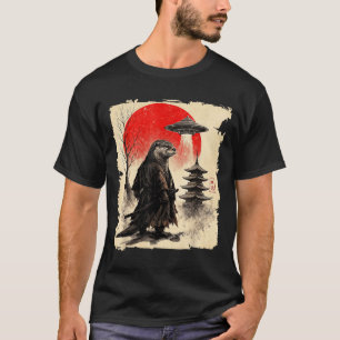 Otter Samurai Retro Ufo Japanese Warrior Art Graph T-Shirt