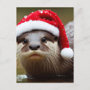 Otter Santa Hat Adorable Postcard