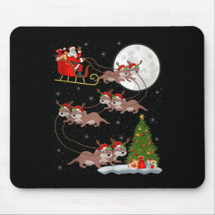 Otter Santa Sleigh Flying Funny Magical Christmas  Mouse Pad