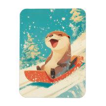 Otter Sledding in Snow