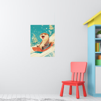 Otter Sledding in Snow Poster