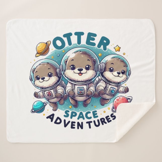 Otter Space Adventures Sherpa Blanket (Front (Horizontal))