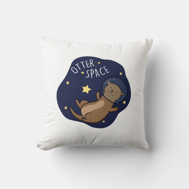 Otter Space Funny Astronaut Otter Pun  Throw Pillow (Front)