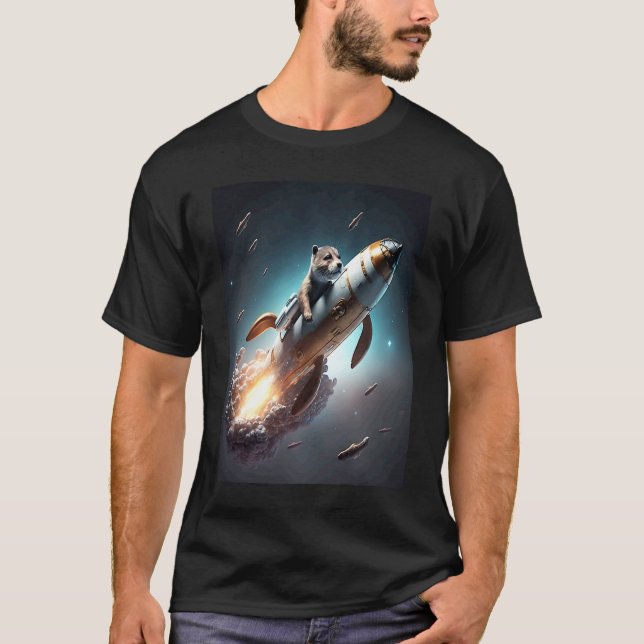 Otter Space Puns Space Otter Riding A Rocket  3 T-Shirt (Front)