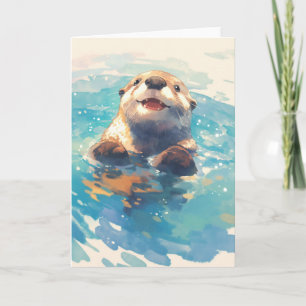 Otter Splashing Through Sunshine Card