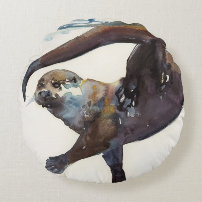 Otter Study II -'Talisker' Round Pillow (Front)