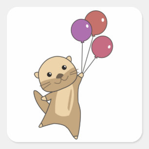 Otter Sweet Animal Flies With Balloons Up Square Sticker