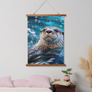 Otter Swimming Hanging Tapestry