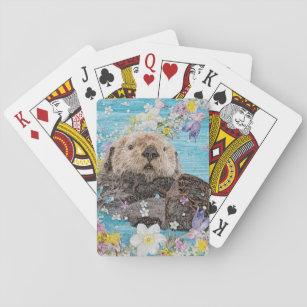 Otter Swimming in Flowers Playing Cards