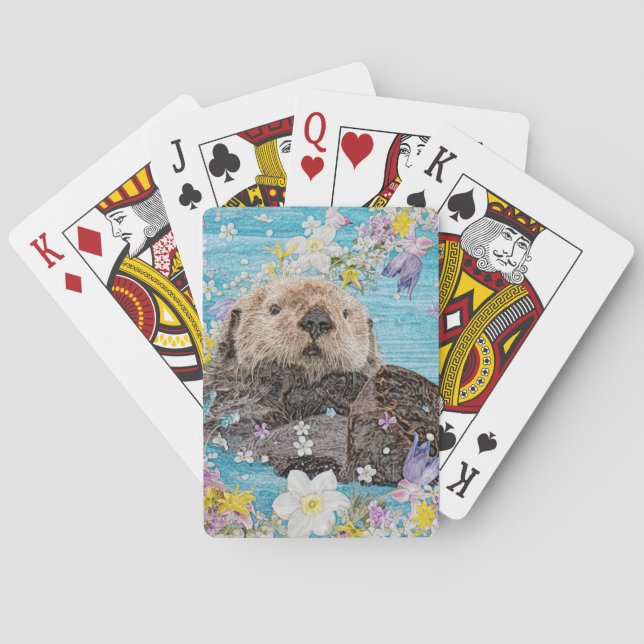 Otter Swimming in Flowers Playing Cards (Back)
